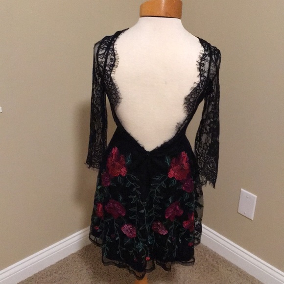 Express Black and Red Floral Open Back Dress - Picture 4 of 4